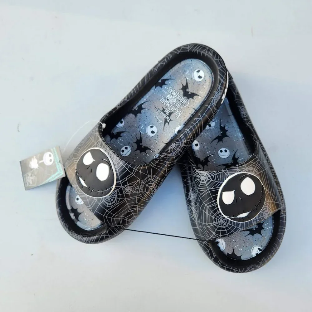 NEW Nightmare Before Christmas Men's Size 12 Sandals Slides Slippers Black White